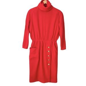 VTG 1980s Valentino Boutique Crepe Long Sleeve Red Dress High Neck Size 10